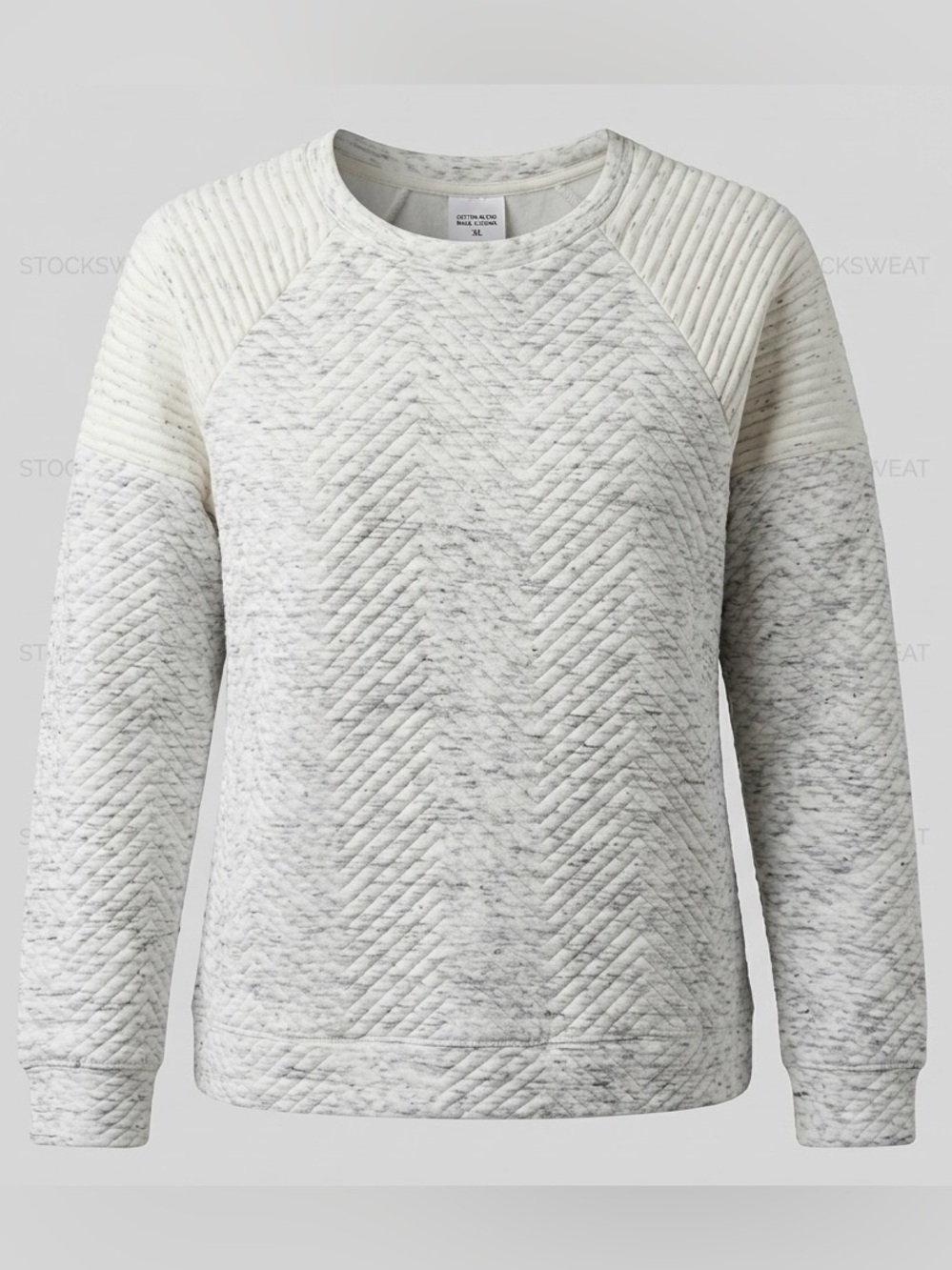 Workshop Republic Heathered Cream Gray Quilted Herringbone Crewneck Sweatshirt